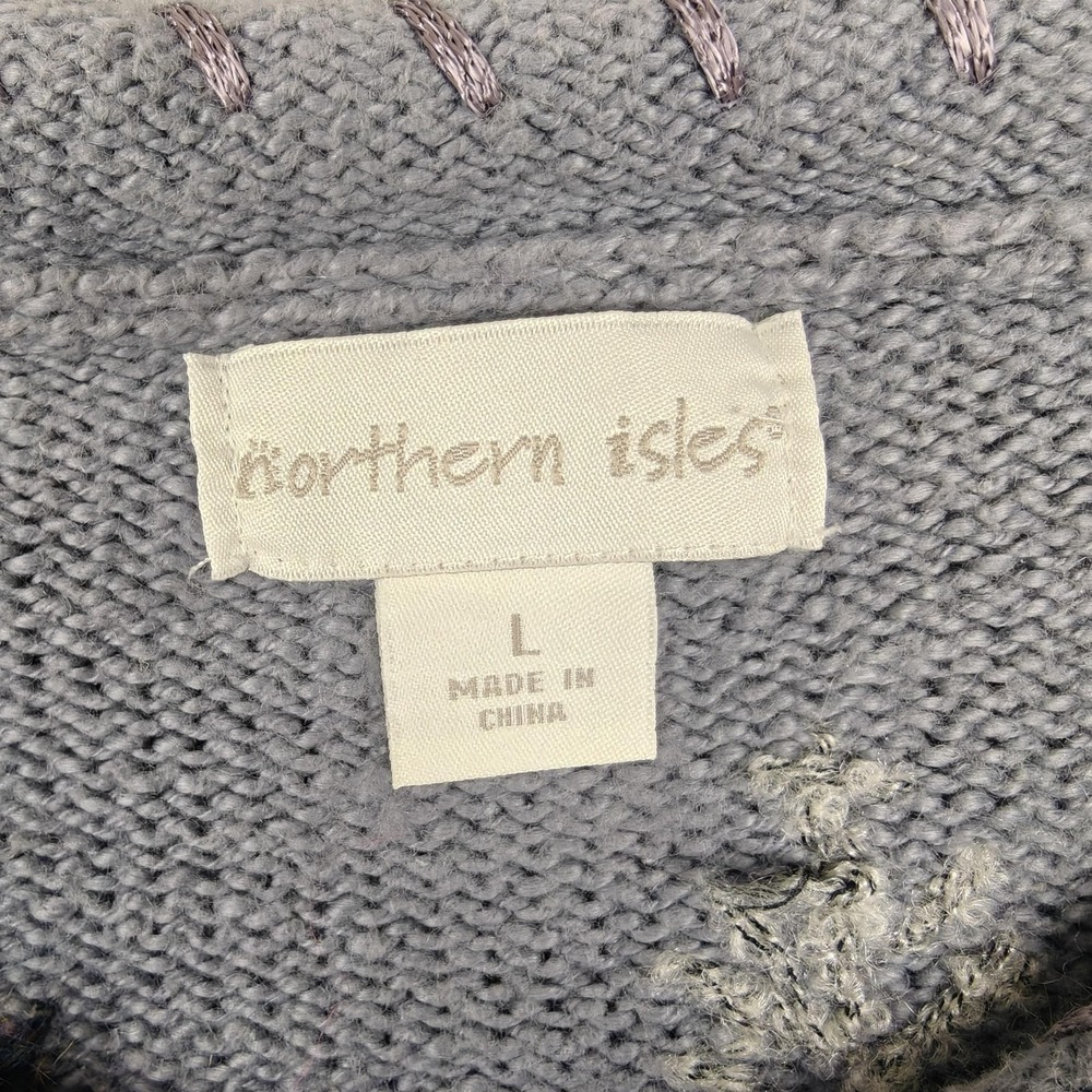 Northern Isles Sweater Womens Large Gray Ramie Cotton Tree Embroidered Knit - Picture 4 of 10